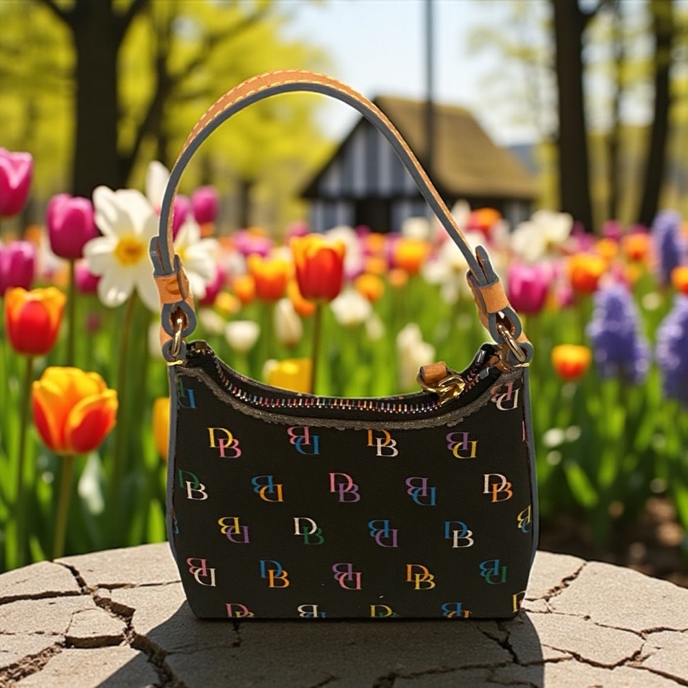 Dooney & Bourke Y2K UnCoated Canvas Mini Black & Multi Handbag /Wristlet EUC